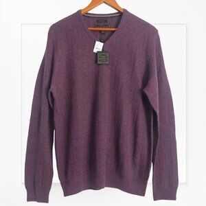 JoS. A. Bank Men's Wool Sweater L Burgundy Pullover V Neck Classic Menswear NEW